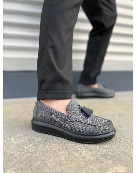 Omarı Püsküllü Gri Keten Erkek Günlük Spor Ayakkabı