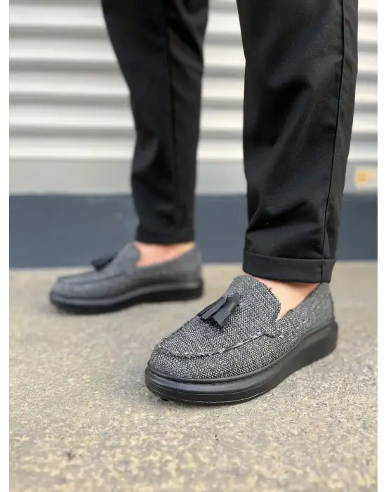 Omarı Püsküllü Gri Keten Erkek Günlük Spor Ayakkabı