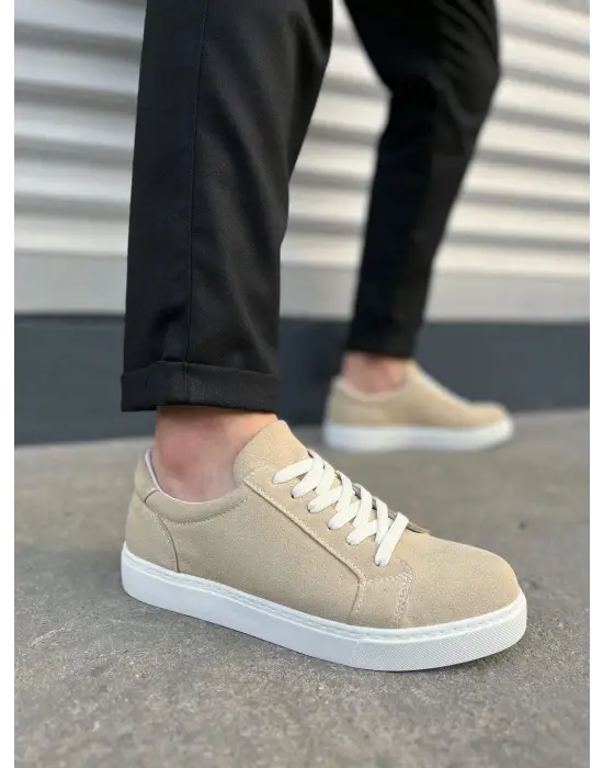 Modern Süet Erkek Spor Ayakkabı Krem