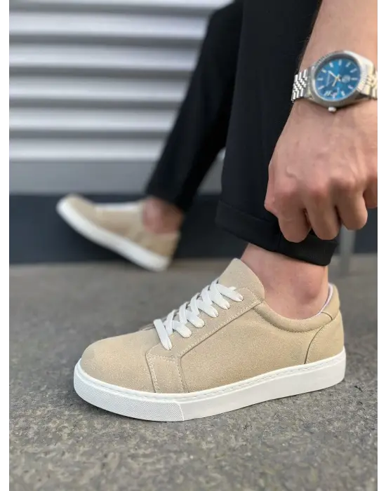 Modern Süet Erkek Spor Ayakkabı Krem