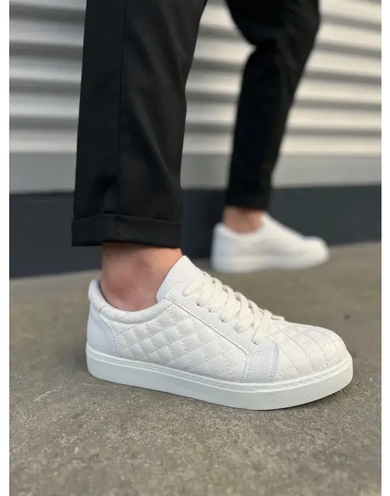 Modern Bağcıklı Kapitone Erkek Spor Ayakkabı - Beyaz
