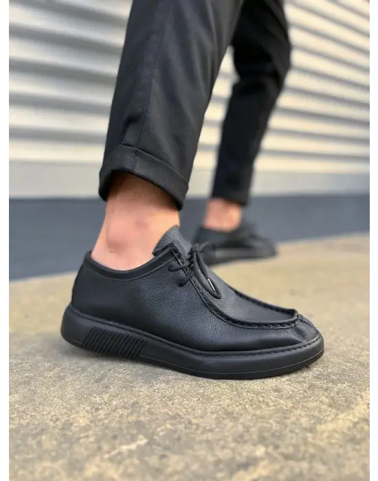 Omarı Şık Tasarım Erkek Günlük Siyah Bağcıklı Ayakkabı