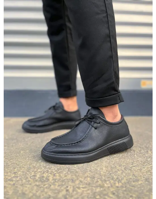 Omarı Şık Tasarım Erkek Günlük Siyah Bağcıklı Ayakkabı