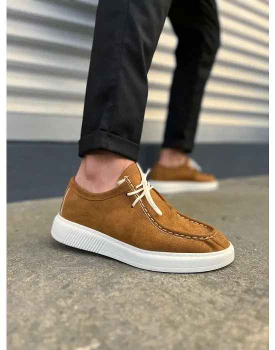 Modern Bağcıklı Süet Erkek Spor Ayakkabı - Taba