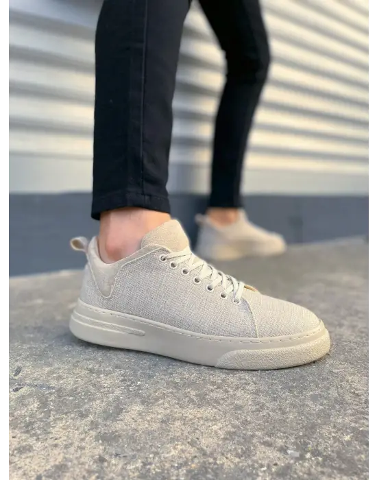 Modern Keten Erkek Spor Ayakkabı - Krem