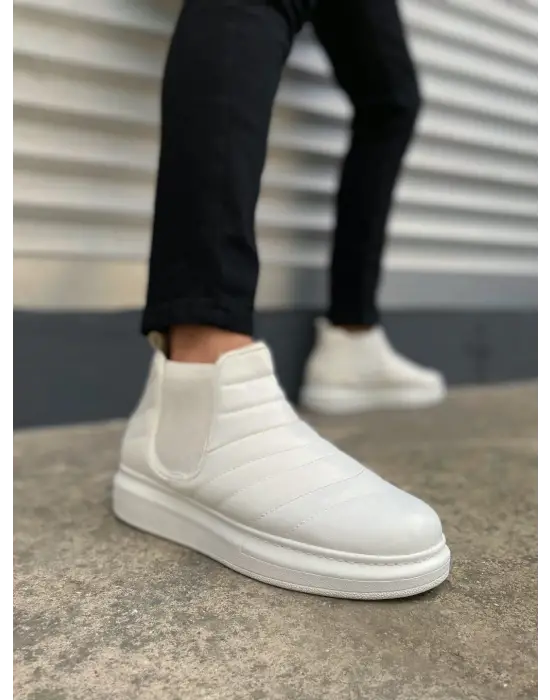 BN205 Boston Bağcıksız Rahat tabanlı ayakkabı Tabaan Cilt Erkek Spor Bot CBT - Beyaz