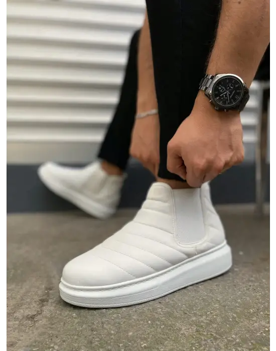 BN205 Boston Bağcıksız Rahat tabanlı ayakkabı Tabaan Cilt Erkek Spor Bot CBT - Beyaz