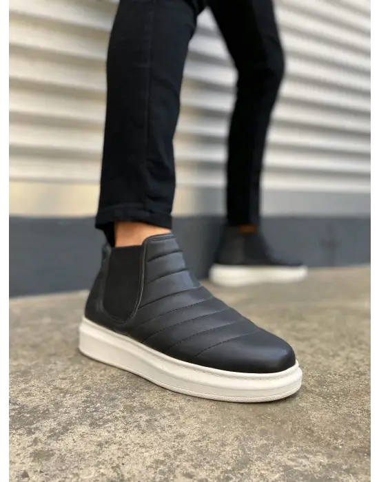 BN205 Boston Bağcıksız Rahat tabanlı ayakkabı Tabaan Cilt Erkek Spor Bot CBT - Siyah