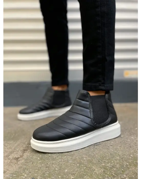 BN205 Boston Bağcıksız Rahat tabanlı ayakkabı Tabaan Cilt Erkek Spor Bot CBT - Siyah