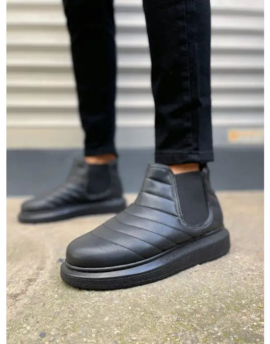 BN205 Boston Bağcıksız Rahat tabanlı ayakkabı Tabaan Cilt Erkek Spor Bot CGünlük Şık - Siyah