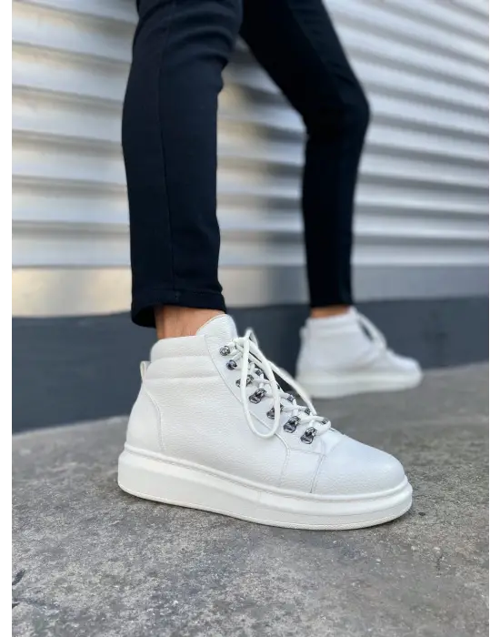 BN206 Ottawa Bağcıklı Rahat tabanlı ayakkabı Tabaan Cilt Erkek Spor Bot CBT - Beyaz