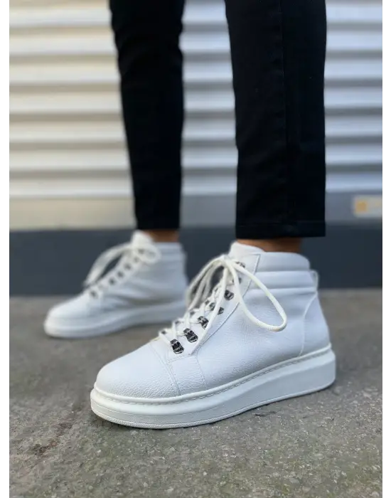 BN206 Ottawa Bağcıklı Rahat tabanlı ayakkabı Tabaan Cilt Erkek Spor Bot CBT - Beyaz
