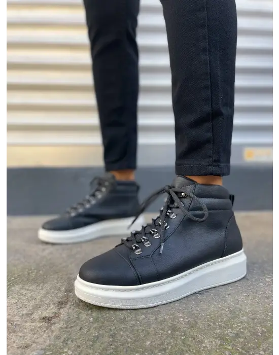 BN206 Ottawa Bağcıklı Rahat tabanlı ayakkabı Tabaan Cilt Erkek Spor Bot CBT - Siyah