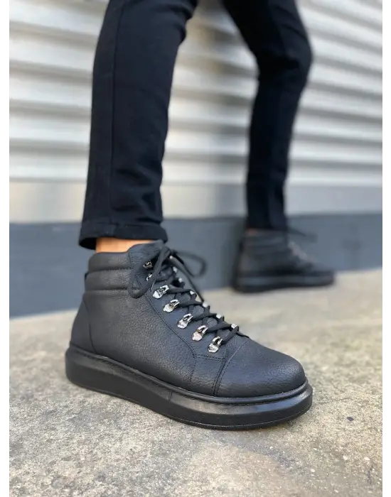 BN206 Ottawa Bağcıklı Rahat tabanlı ayakkabı Tabaan Cilt Erkek Spor Bot CGünlük Şık - Siyah