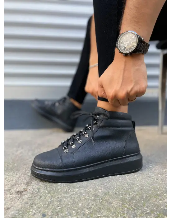 BN206 Ottawa Bağcıklı Rahat tabanlı ayakkabı Tabaan Cilt Erkek Spor Bot CGünlük Şık - Siyah