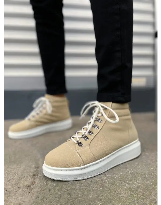 BN206 Ottawa Bağcıklı Rahat tabanlı ayakkabı Tabaan Süet Erkek Spor Bot SBT - Krem