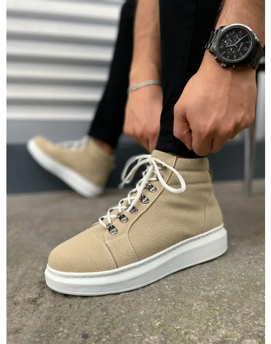 BN206 Ottawa Bağcıklı Rahat tabanlı ayakkabı Tabaan Süet Erkek Spor Bot SBT - Krem