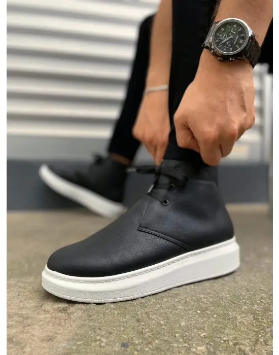 BN207 Oslo Bağcıklı Rahat tabanlı ayakkabı Tabaan Cilt Erkek Spor Bot CBT - Siyah