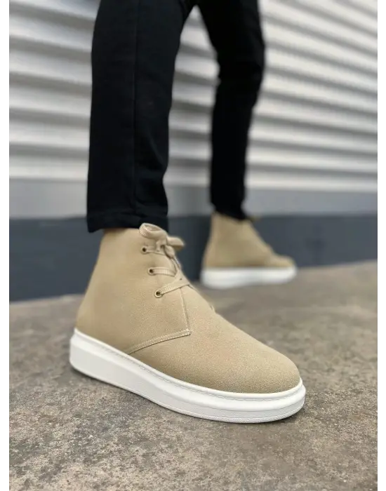 BN207 Oslo Bağcıklı Rahat tabanlı ayakkabı Tabaan Süet Erkek Spor Bot SBT - Krem