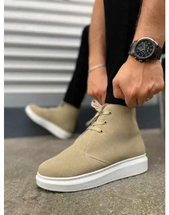 BN207 Oslo Bağcıklı Rahat tabanlı ayakkabı Tabaan Süet Erkek Spor Bot SBT - Krem