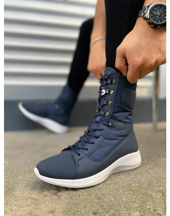 BN799 Verton Bağcıklı Rahat tabanlı ayakkabı Tabaan Günlük Cilt Erkek Askeri Postal Bot CBT Lacivert