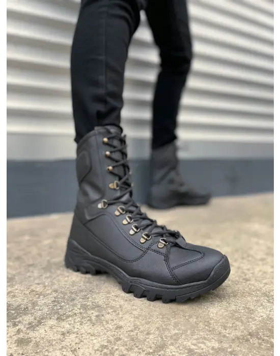 BN999 Strike Bağcıklı Rahat tabanlı ayakkabı Tabaan Günlük Cilt Erkek Askeri Postal Bot CGünlük Şık Siyah