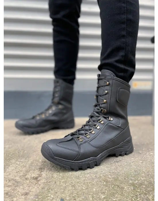 BN999 Strike Bağcıklı Rahat tabanlı ayakkabı Tabaan Günlük Cilt Erkek Askeri Postal Bot CGünlük Şık Siyah