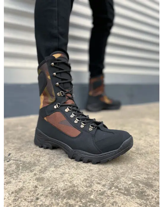 BN999 Strike Bağcıklı Rahat tabanlı ayakkabı Tabaan Günlük Cilt Erkek Askeri Postal Bot CGünlük Şık Siyah/Haki