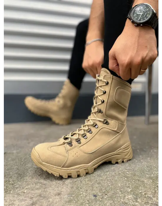 BN999 Strike Bağcıklı Rahat tabanlı ayakkabı Tabaan Günlük Süet Erkek Askeri Postal Bot SKısa Topuk Kum