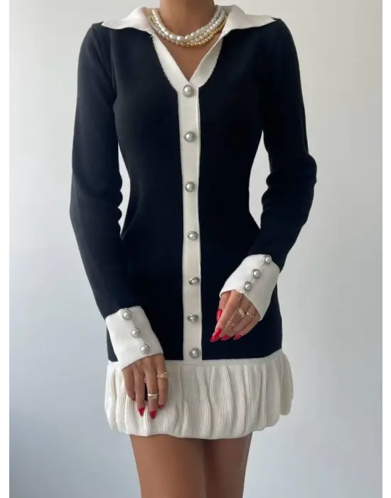 Omarı İnci Detaylı Mini Elbise