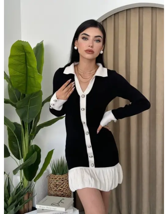 Omarı İnci Detaylı Mini Elbise