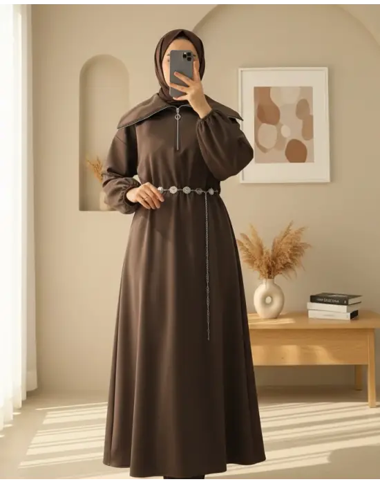 Trend Beli Büzgülü   Elbise