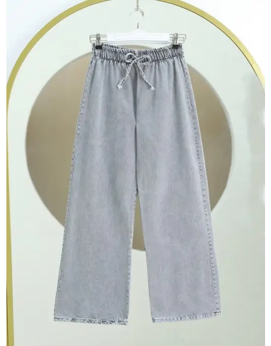 Omarı Bol Paça Gri Kot Pantolon