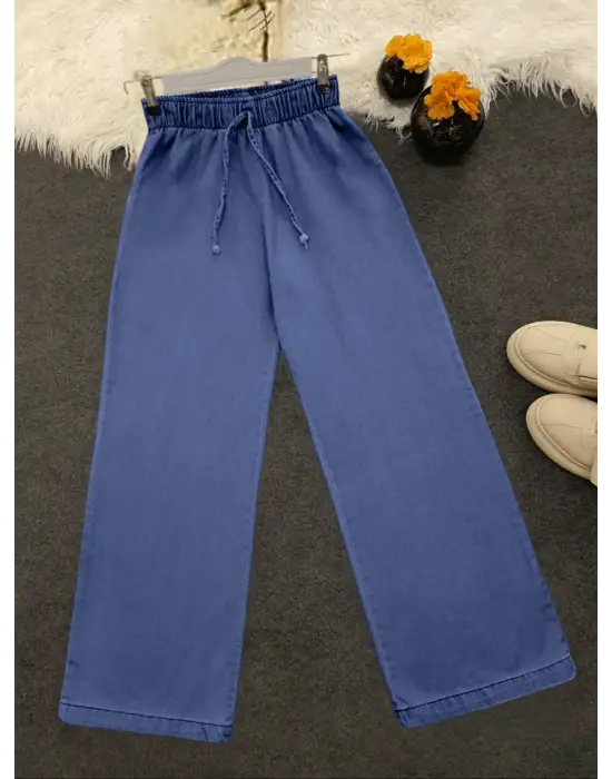 Omarı Bol Paça Detaylı Kot Pantolon - Koyu Mavi