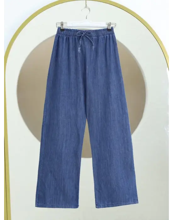 Omarı Bol Paça Detaylı Kot Pantolon - Koyu Mavi