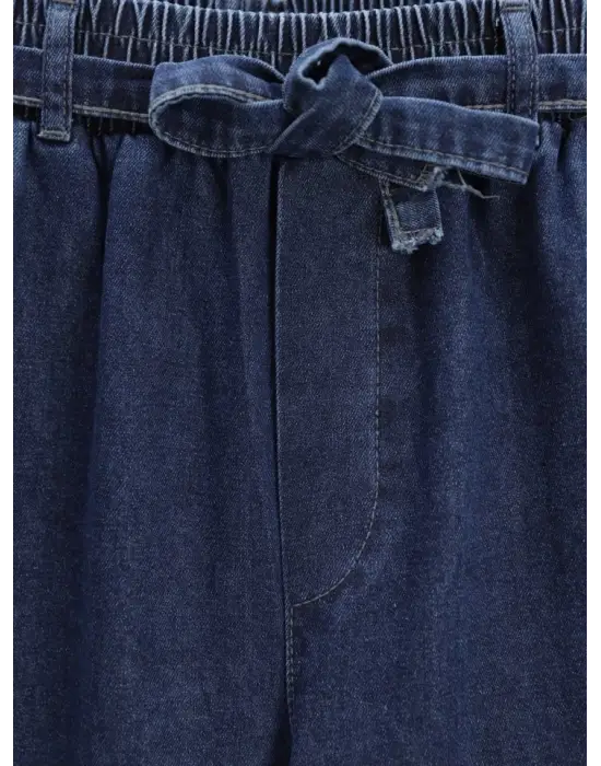 Omarı Rahat Kullanımlı Bol Paça Kot Pantolon - İndigo