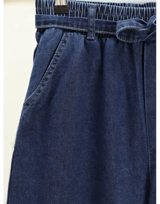 Omarı Rahat Kullanımlı Bol Paça Kot Pantolon - İndigo