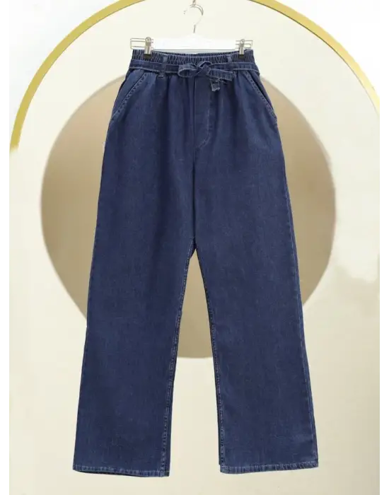 Omarı Rahat Kullanımlı Bol Paça Kot Pantolon - İndigo