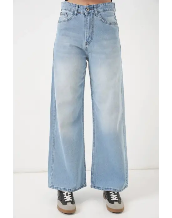 Bol Paça Yüksek Bel Palazzo Kot Pantolon 6656 - Açık Mavi