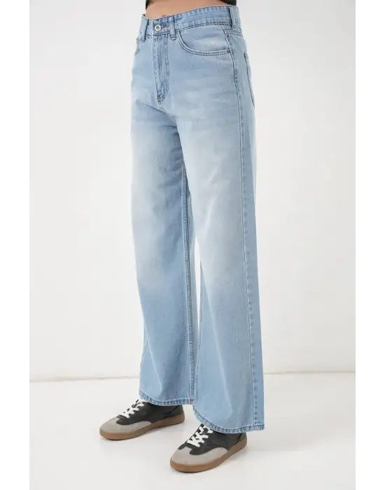 Bol Paça Yüksek Bel Palazzo Kot Pantolon 6656 - Açık Mavi