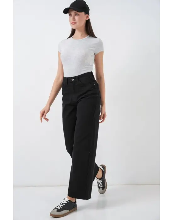 Bol Paça Yüksek Bel Palazzo Kot Pantolon 6656 - D. Siyah
