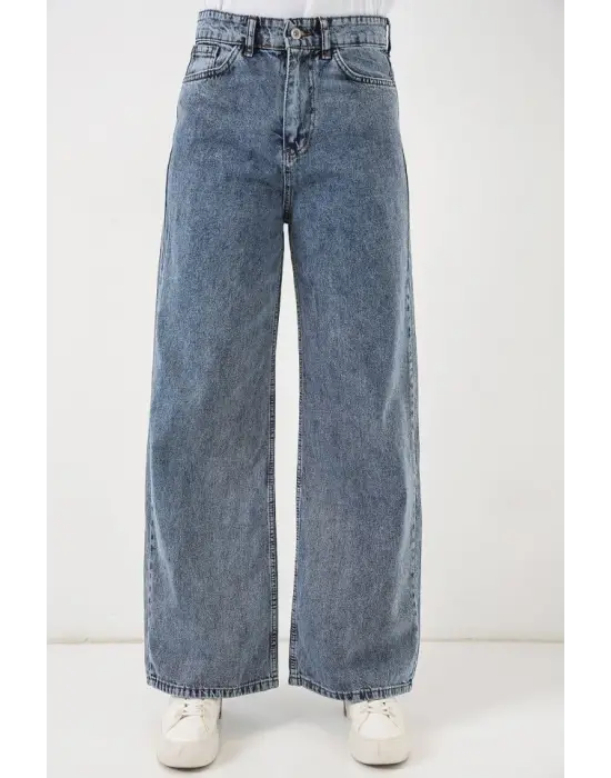 Bol Paça Yüksek Bel Palazzo Kot Pantolon 6656 - Mavi