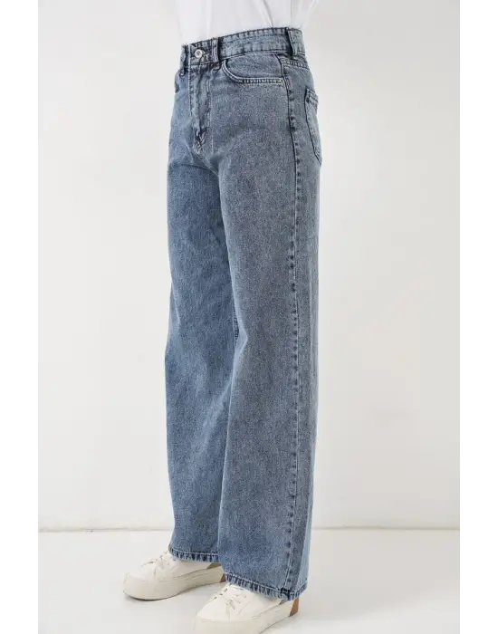 Bol Paça Yüksek Bel Palazzo Kot Pantolon 6656 - Mavi