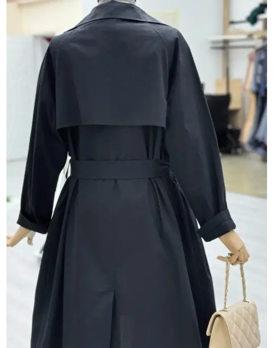 Bolero Detaylı Kemerli Araboy Trençkot -Siyah