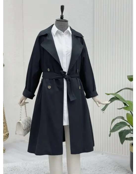 Bolero Detaylı Kemerli Araboy Trençkot -Siyah
