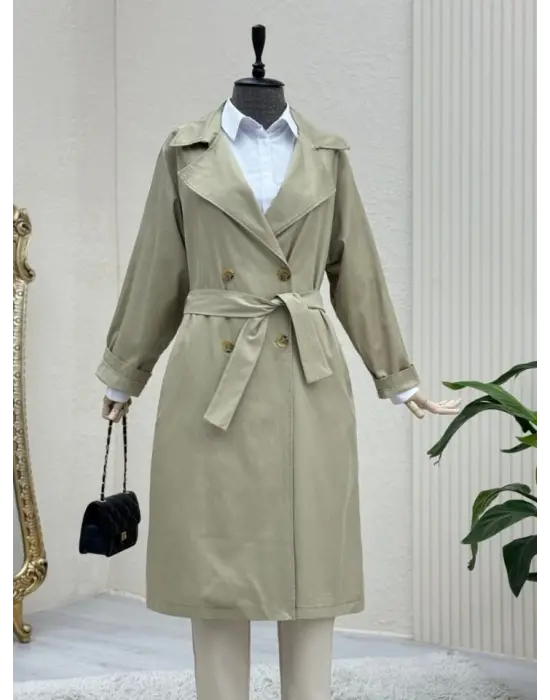 Bolero Detaylı Kemerli Araboy Trençkot -Taş