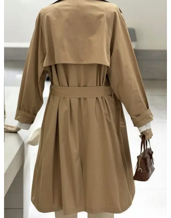 Bolero Detaylı Kemerli Araboy Trençkot -Vizon