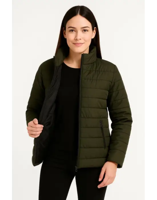 Bomber Mont Ceket – Su İtici Kumaş, Kapitone Astarlı, Fermuarlı, Kışlık - Haki