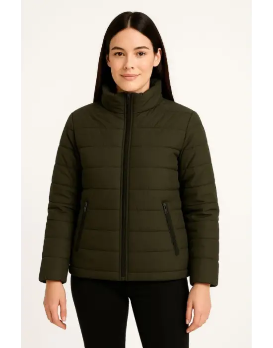 Bomber Mont Ceket – Su İtici Kumaş, Kapitone Astarlı, Fermuarlı, Kışlık - Haki