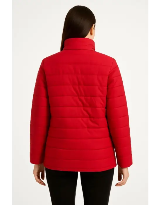Bomber Mont Ceket – Su İtici Kumaş, Kapitone Astarlı, Fermuarlı, Kışlık - Kırmızı